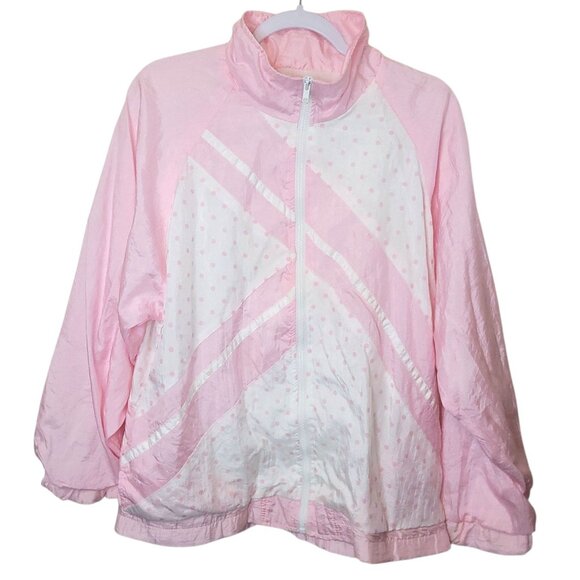 Lindsey Blake Jackets & Blazers - Vintage Lindsey Blake Sport Pink Polka Dot Windbreaker Track Jacket M 80s 90s Ny